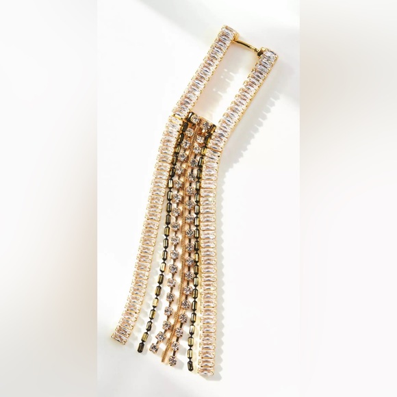 NEW ~ Anthropologie nakomal Crystal drop fringed gold plated Earrings - Picture 2 of 8